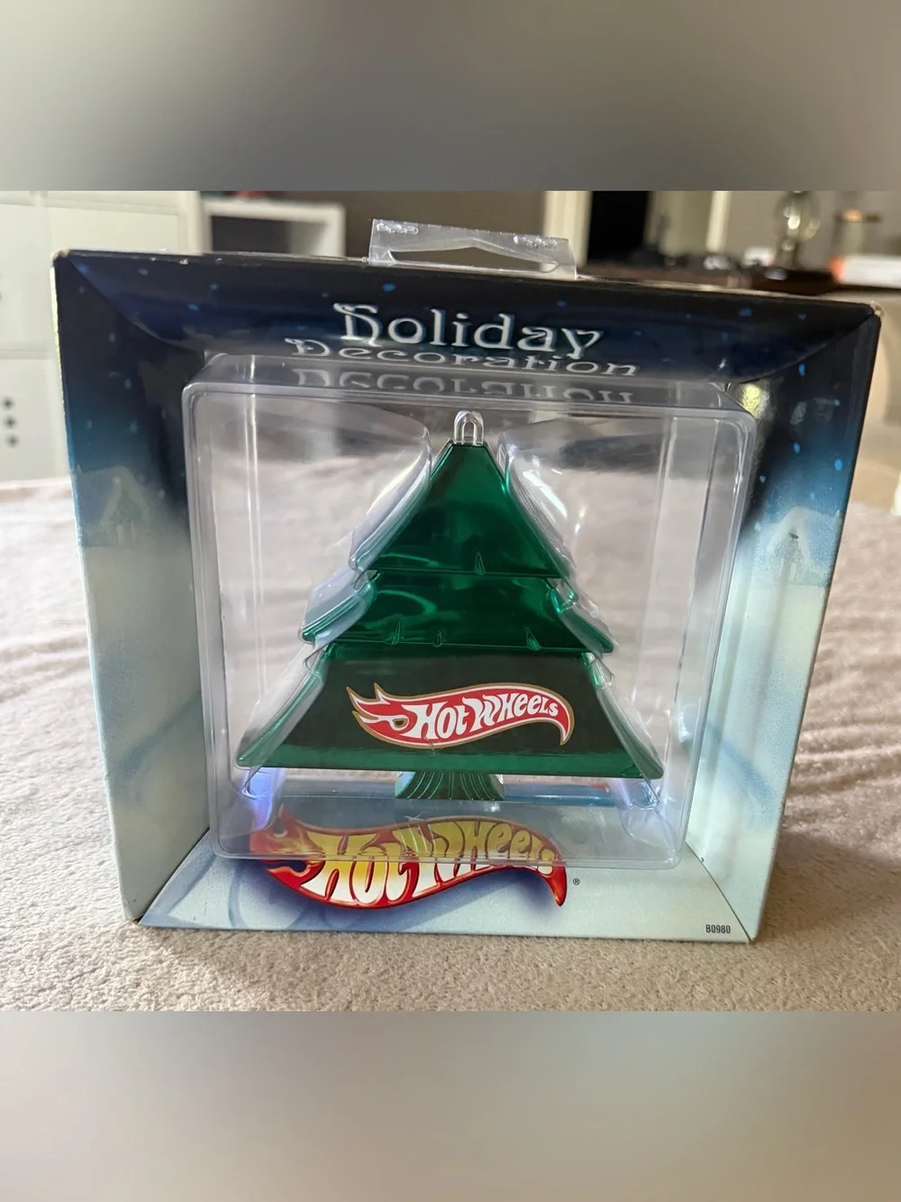 2002  Vintage Hot Wheels Holiday Decoration Green Christmas Tree Ornament Black